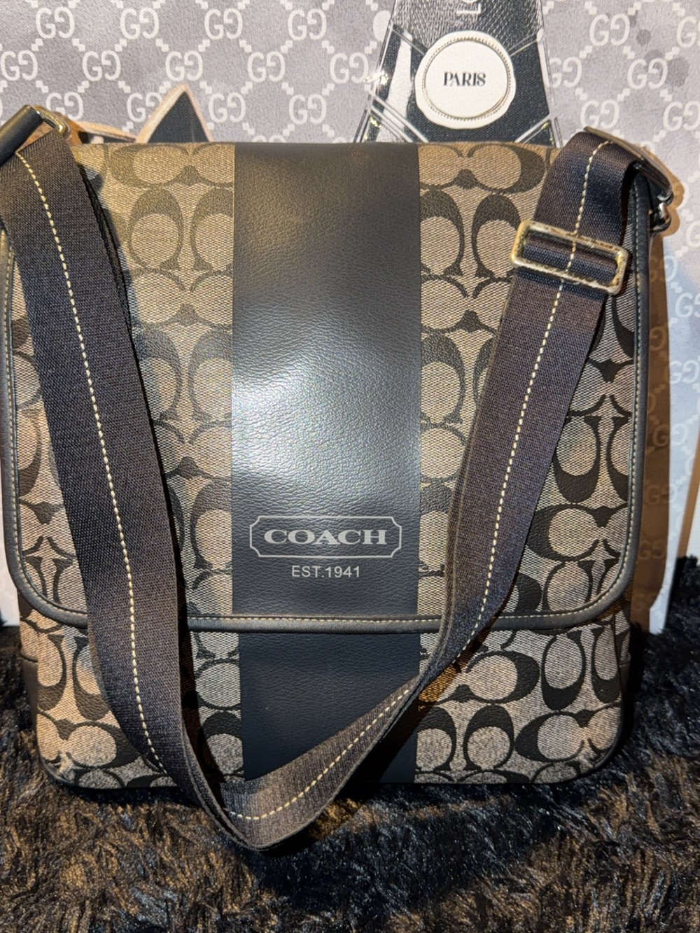 Coach Heritage Stripe Map Bag
